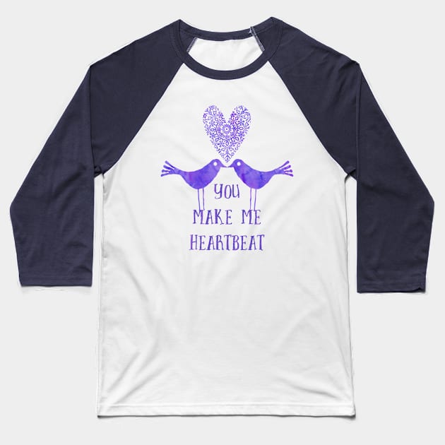 Heartbeat birds purple Baseball T-Shirt by LebensART